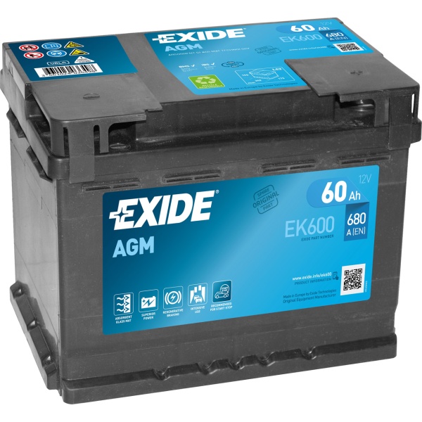 Baterie Exide Agm Start-Stop 60Ah 680A 12V EK600